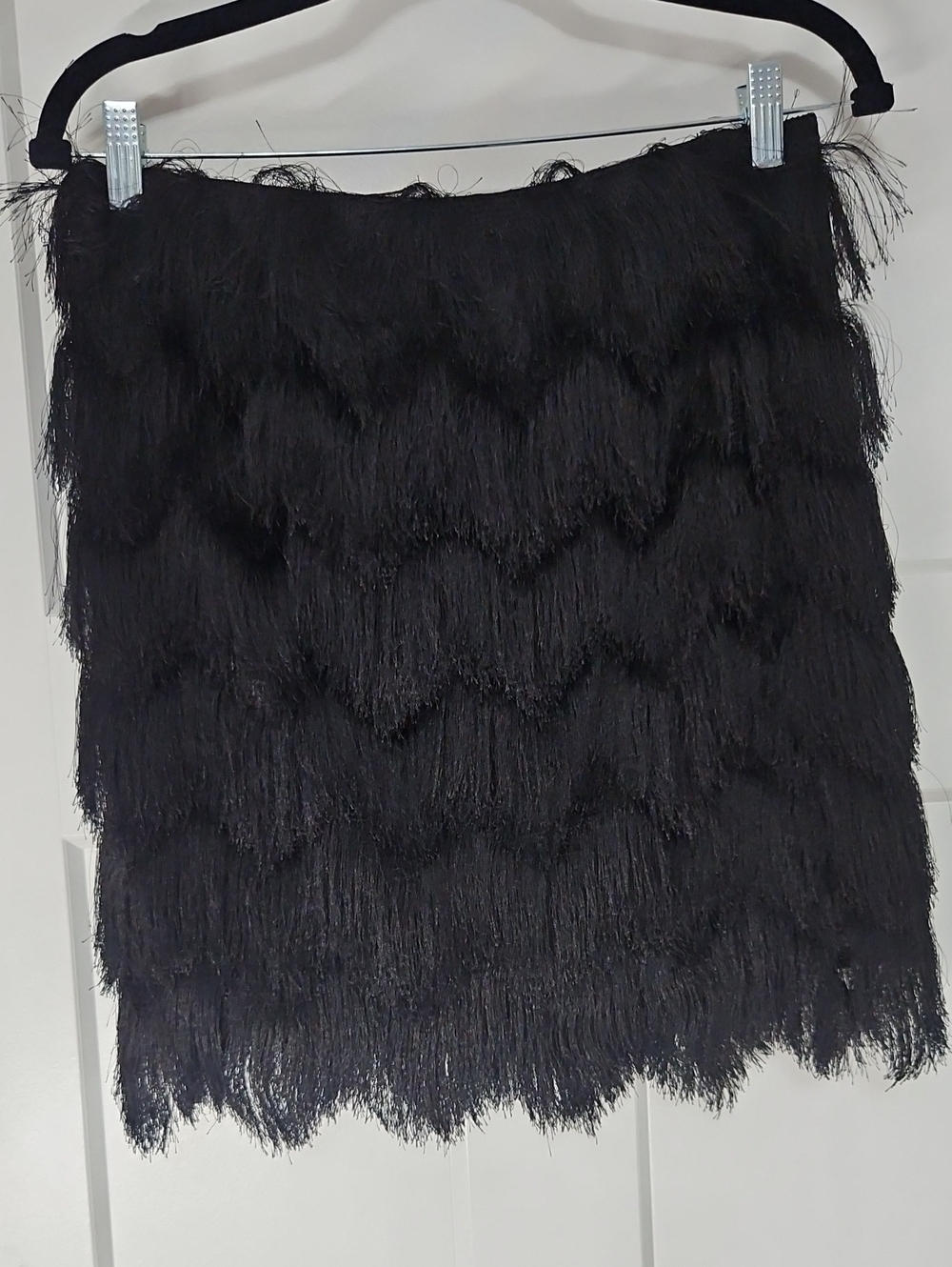 Maison Jules Black Fringe Tiered Mini Skirt